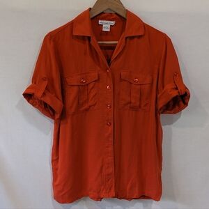 Anna and Frank 100% Silk Burnt Orange Short Sleeve Blouse Size Small
